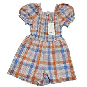 Seed Heritage Little Girls 7 Multi-Color Gingham Puff Sleeves Playsuit NWT